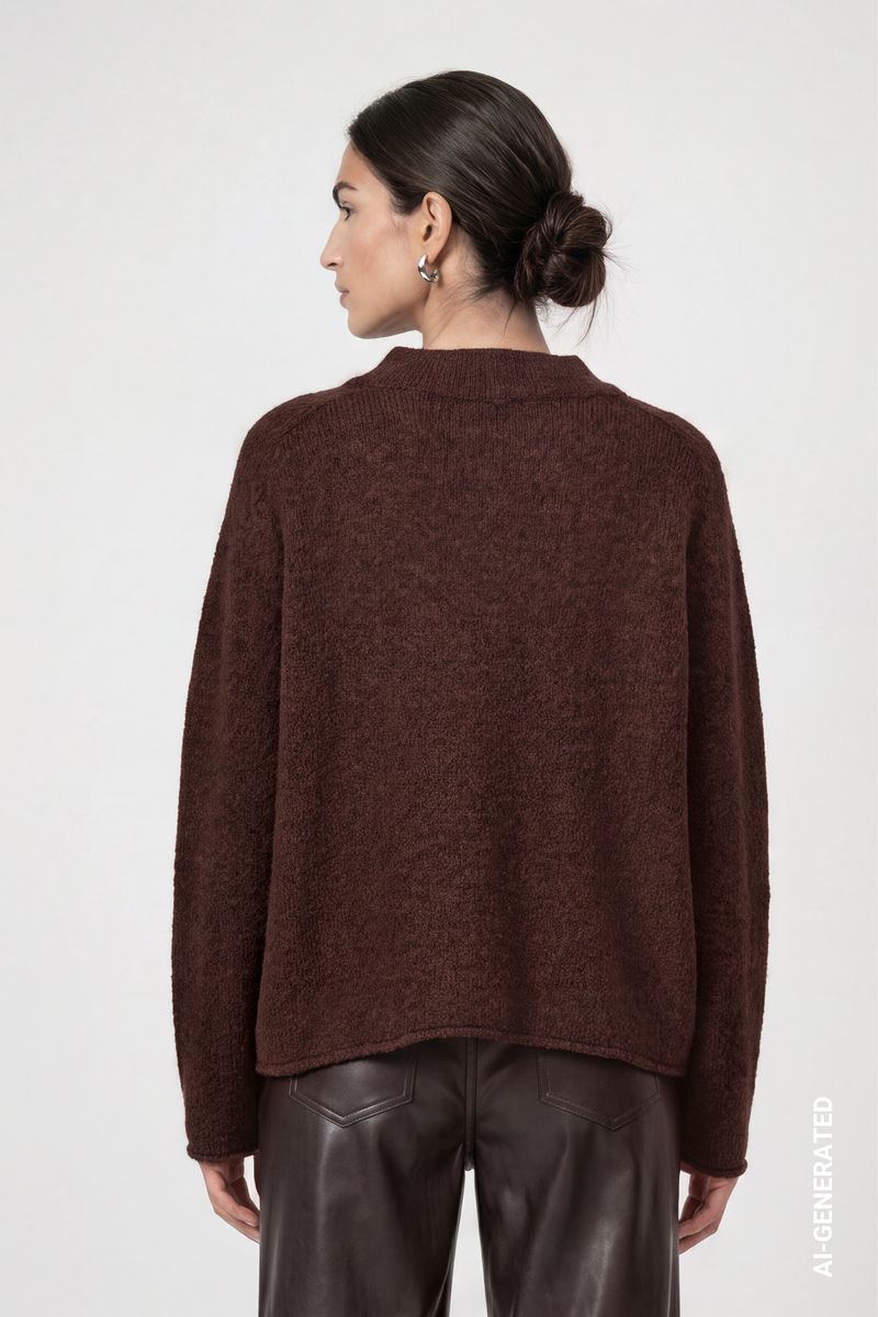Flauschiger Strickpullover mit Rollsaum