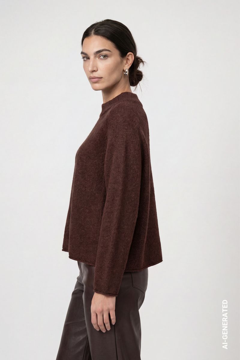 Flauschiger Strickpullover mit Rollsaum
