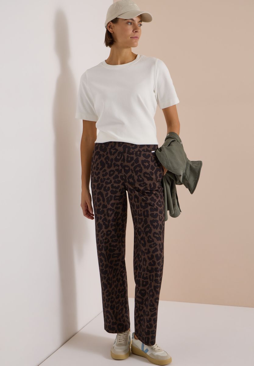 High Waist Straight Leg Hose mit Leo-Muster