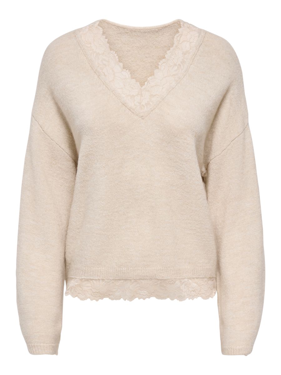 ONLCLOVER LS LACE V-NECK REVERSIBLE KNT