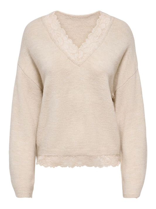 ONLCLOVER LS LACE V-NECK REVERSIBLE KNT