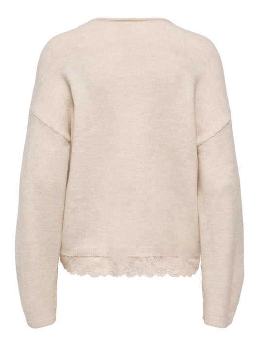 ONLCLOVER LS LACE V-NECK REVERSIBLE KNT