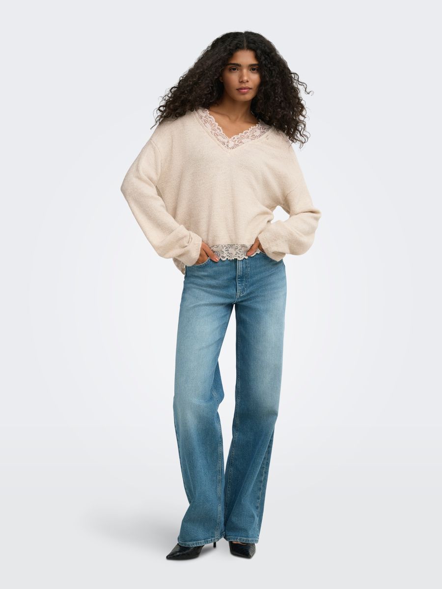 ONLCLOVER LS LACE V-NECK REVERSIBLE KNT