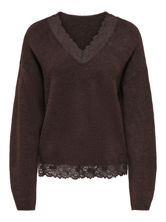 ONLCLOVER LS LACE V-NECK REVERSIBLE KNT