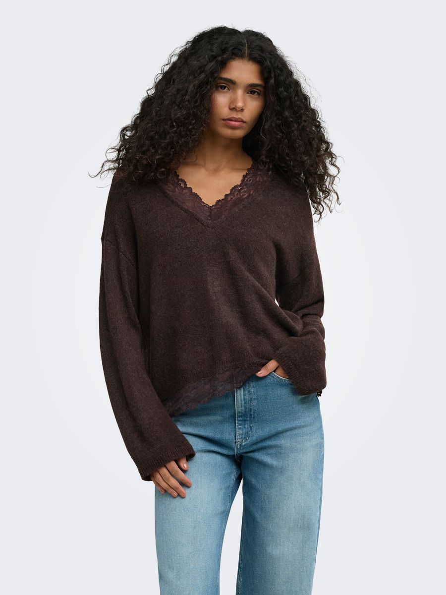 ONLCLOVER LS LACE V-NECK REVERSIBLE KNT