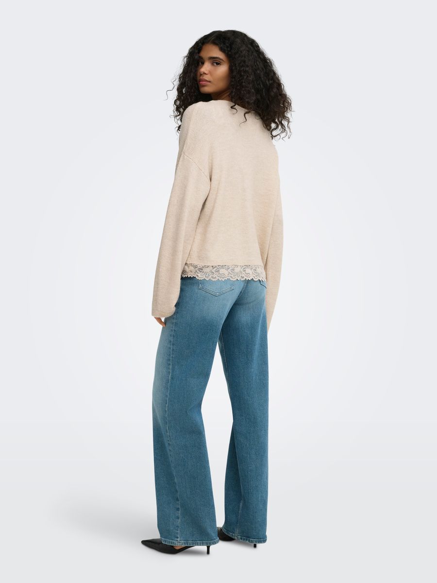 ONLCLOVER LS LACE V-NECK REVERSIBLE KNT