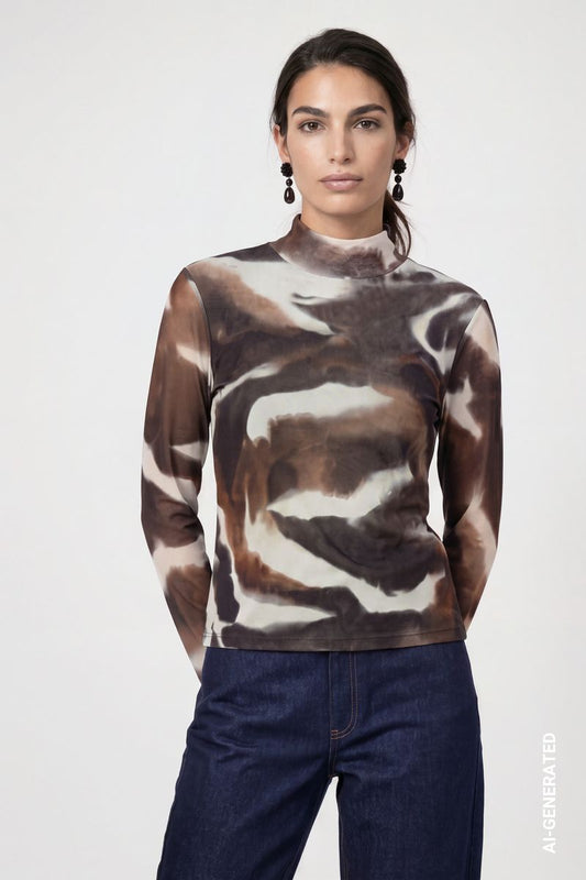 Mesh Langarmshirt mit Batikoptik