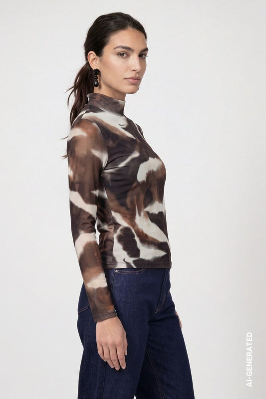 Mesh Langarmshirt mit Batikoptik