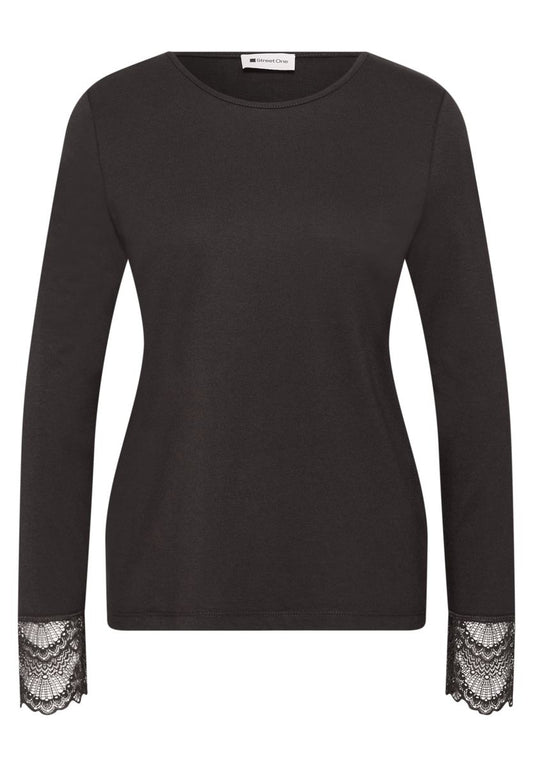 Langarm Shirt mit Rundhals und Spitze