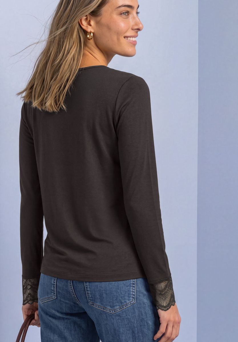 Langarm Shirt mit Rundhals und Spitze