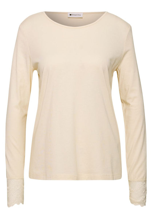 Langarm Shirt mit Rundhals und Spitze