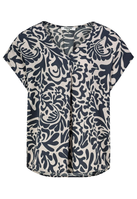 DOB Bluse, V-Ausschnitt mit eingele