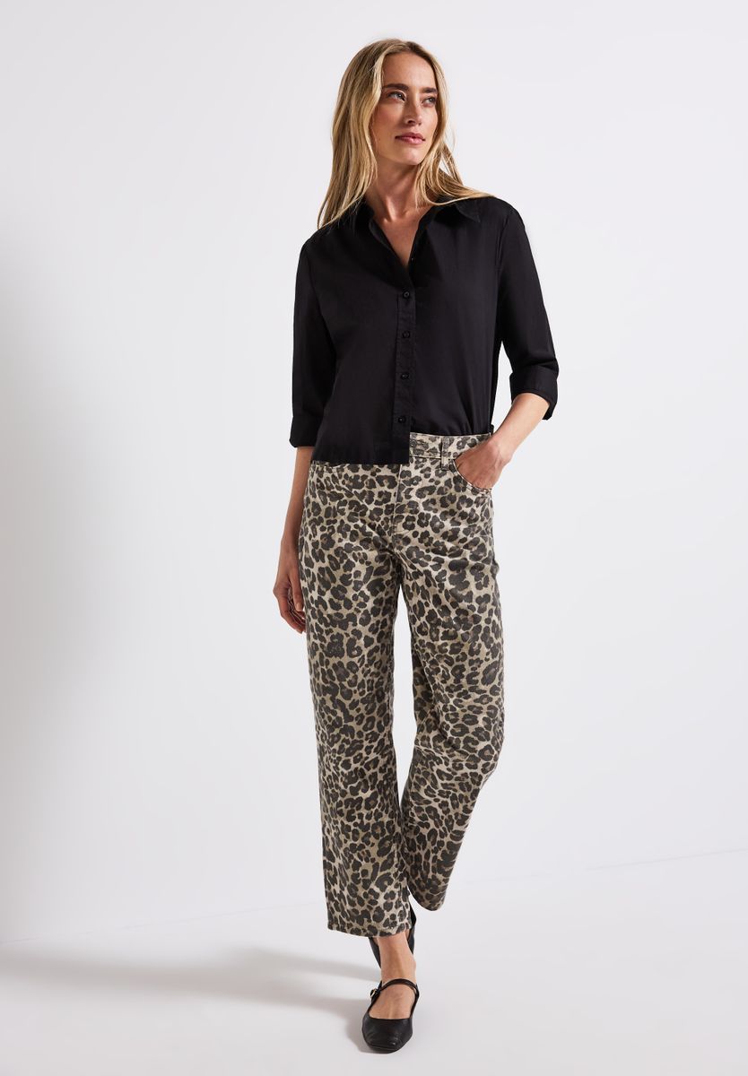 Straight Leg Leo-Look Jeans