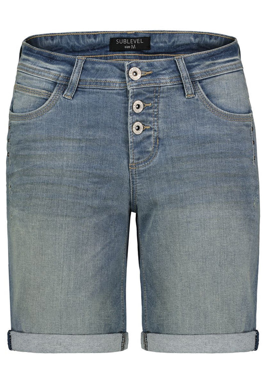 DOB Jeans, Bermuda, Aufschlag,Knopf fly, spezielleTaschen vorn mit Abnäher + 3x ball studsdoppelte Gesäßtaschen, runde Passe