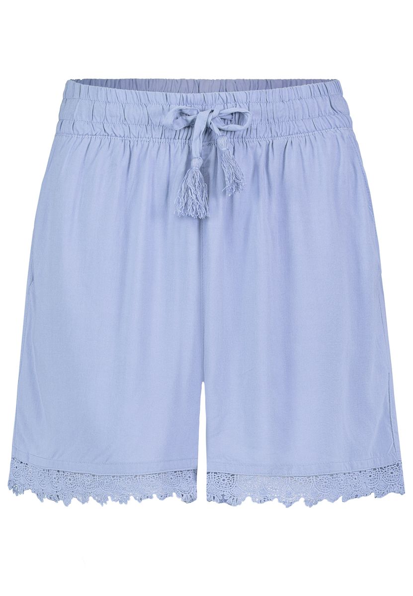 DOB Shorts, elastischer Bund mitBindeband und Tassel, Spitzenborte am Saum, Tascheneingriffe vorne