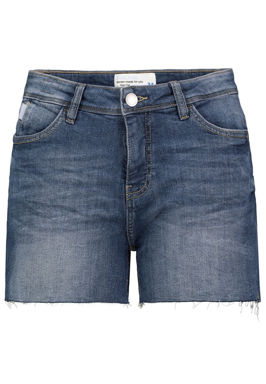 DOB shorts, spezielle Münztasche, destr. edges an Tascheneingriffen, aufgesetzte Gesäßtaschen mit Biese, Schlitz an der Seite, offener Saum